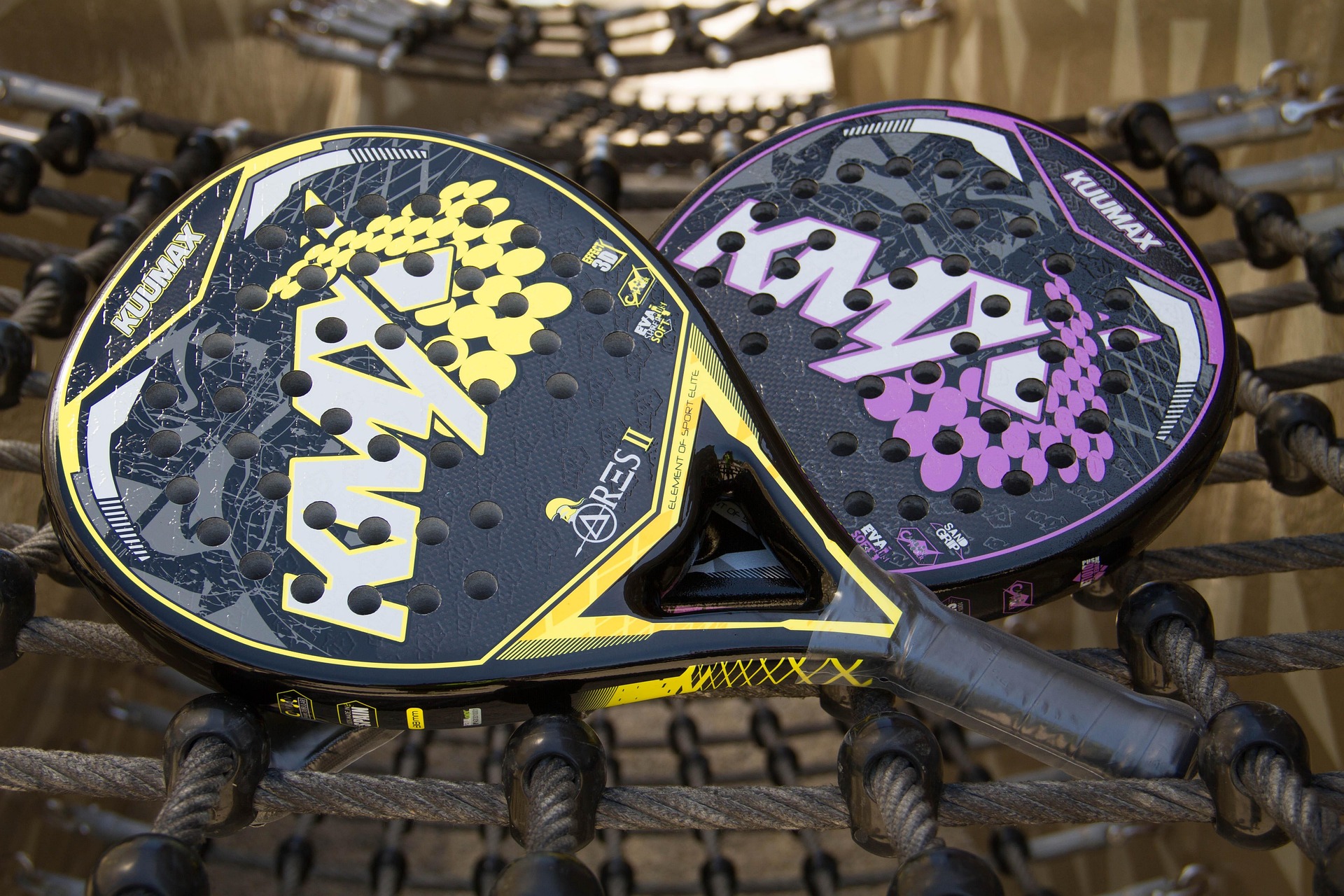Close-up of a carbon fiber pickleball paddle